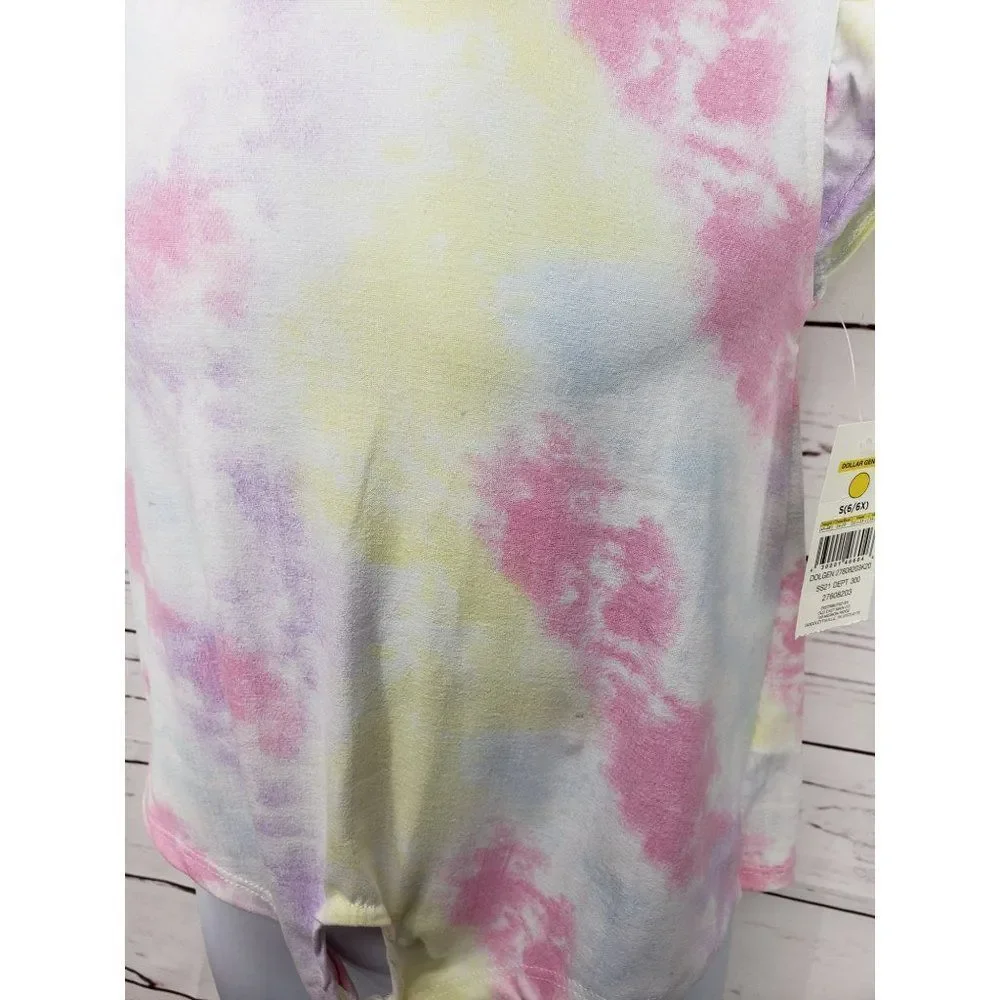 Bobbie Brooks Small 6/6x‎ Rainbow tye dye ruffle sleeve tie front blouse